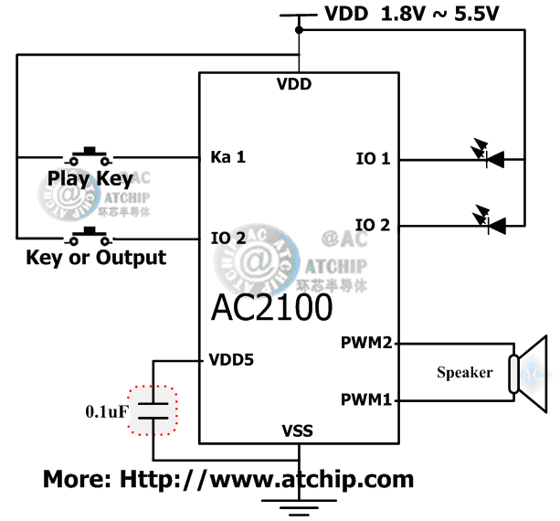 AC2100 Application Circuit 简单应用电路接线方法